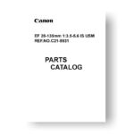 9 page PDF 222 KB download for the Canon C21-9931 Parts Catalog | EF 28-135 3.5-5.6 IS USM