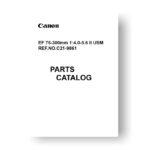12-page PDF 238 KB download for the Canon C21-9861 Parts Catalog | EF 70-300 4.0-5.6 II USM