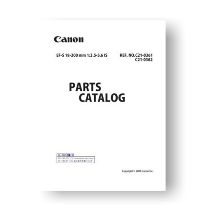 12-page PDF 1.07 MB download for the Canon C21-0361 Parts Catalog | EF-S 18-200 3.5-5.6 IS