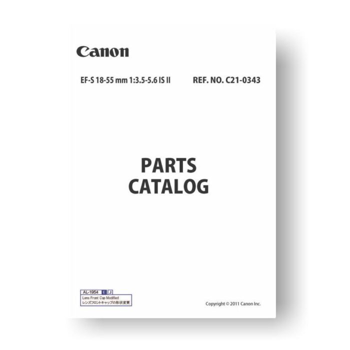 Canon C21-0343 Parts Catalog | EF-S 18-55 3.5-5.6 IS II