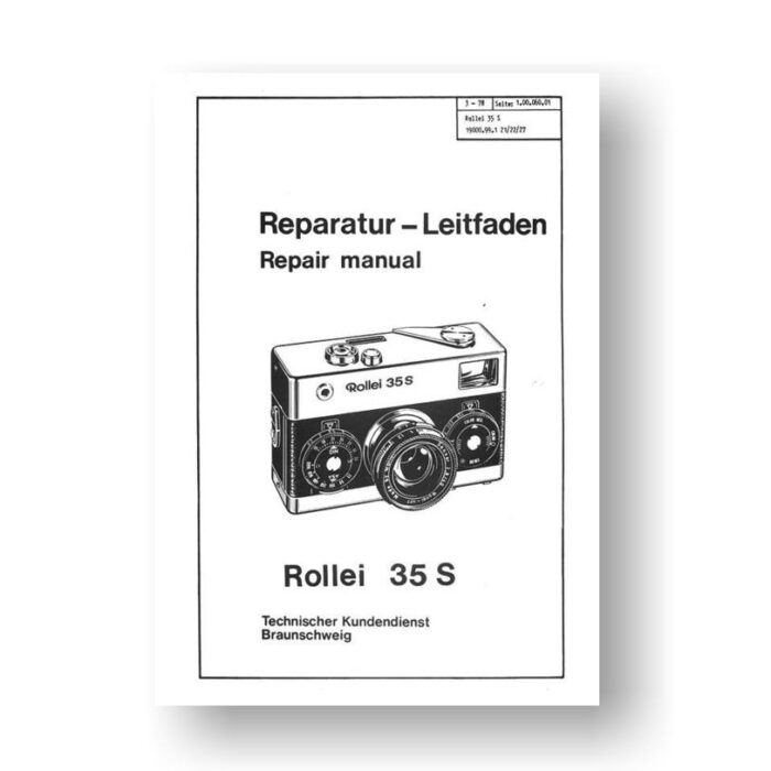 61-page PDF 3.47 MB download for the Rollei 35S Repair Manual Parts List | 35mm Film Cameras