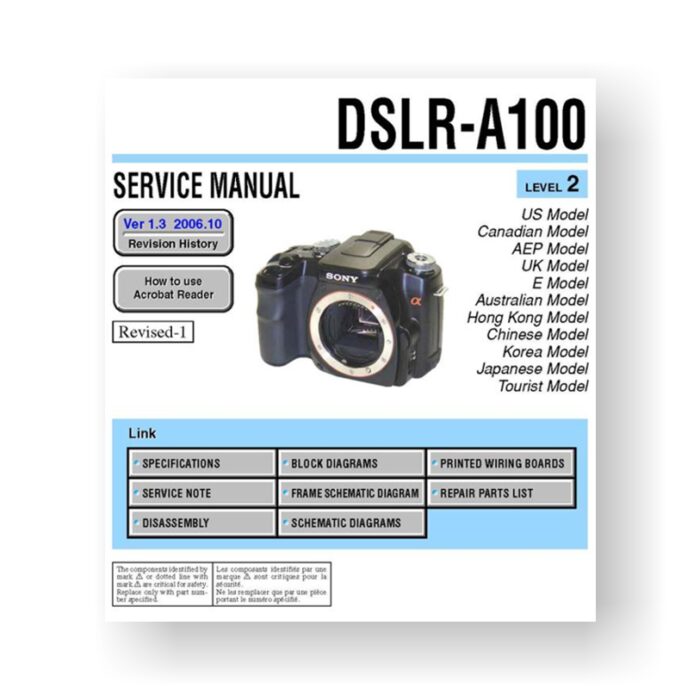 105-page PDF 14.1 MB download for the Sony A100 Service Manual Parts List | DSLR