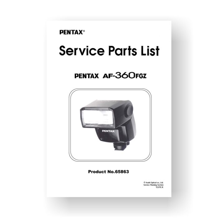 9-page PDF 630 KB download for the Pentax AF-360FGZ Parts List | AF Flash