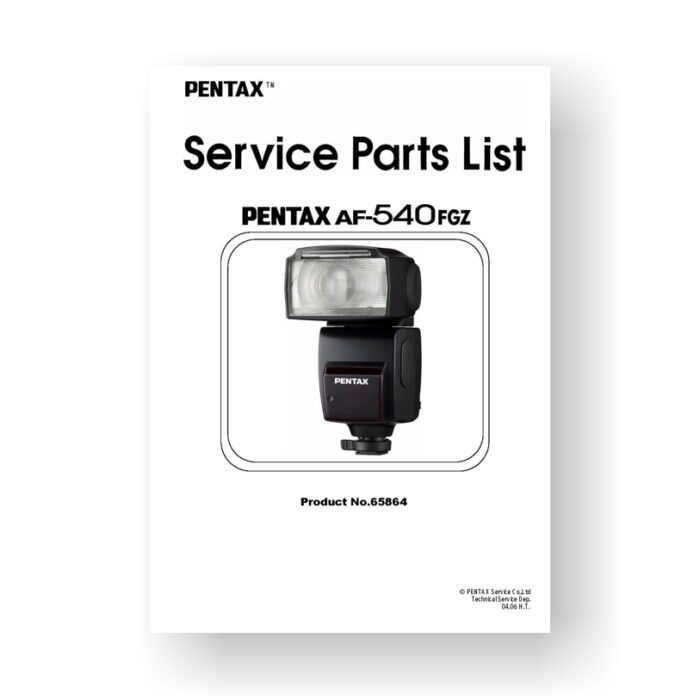 9-page PDF 1.62 MB download for the Pentax AF-540FGZ Parts List | AF Flash