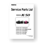 35-page PDF 995 KB download for the Pentax K-50 Parts List | Digital SLR