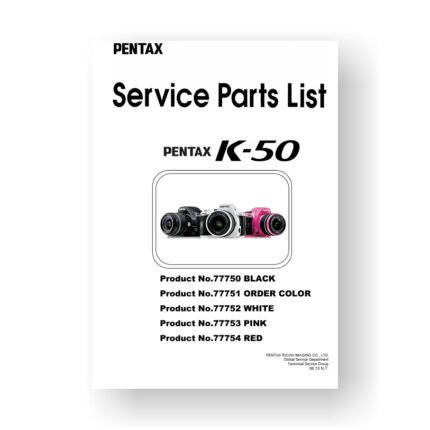 35-page PDF 995 KB download for the Pentax K-50 Parts List | Digital SLR