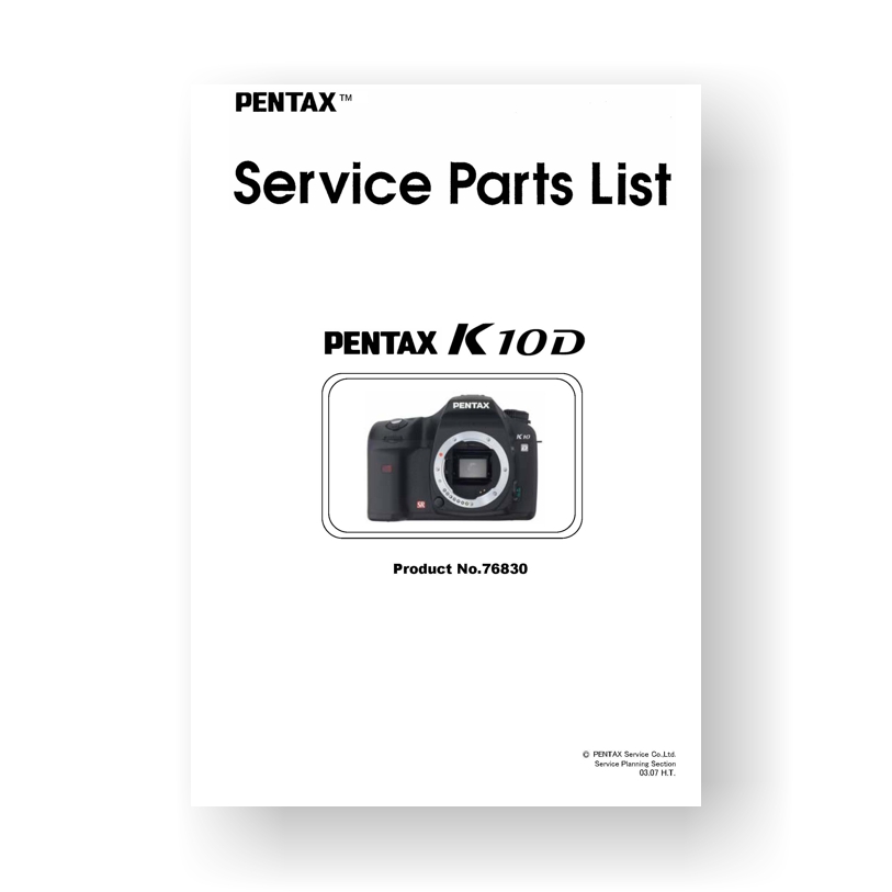 Pentax K10D Parts List