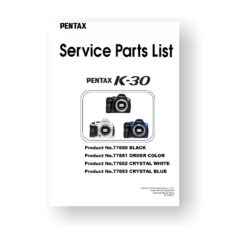 32-page PDF 1.04 MB download for the Pentax K-30 Parts List | Digital SLR