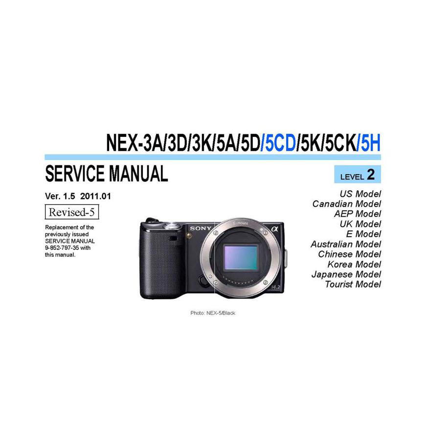 Sony NEX3A3D3K5A5D5CD5K5CK5H Service Parts DownloadUSCamera
