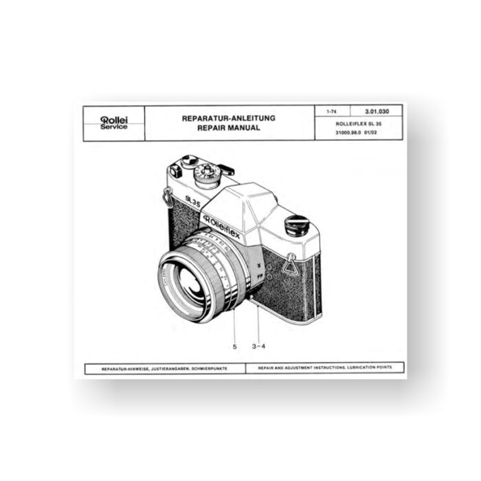 20-page PDF 1.90 MB download for the Rolleilex SL35 Repair Manual Parts List | 35mm Film Cameras