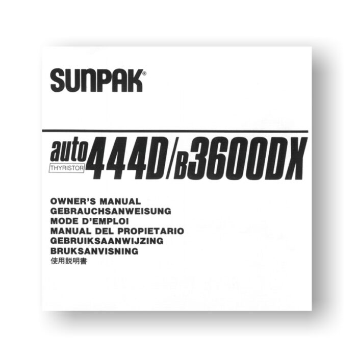 Sunpak Auto 444D B3600DX Flash Unit Owners Manual Download