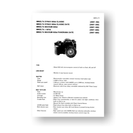 Minolta 2097 Service Manual Parts List | Maxxum 600si
