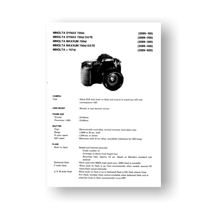 Minolta 2089 Service Manual Parts List | Maxxum 700si