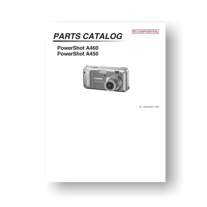 15-page PDF 836 KB download for the Canon A450-A460 Parts Catalog | Powershot Digital