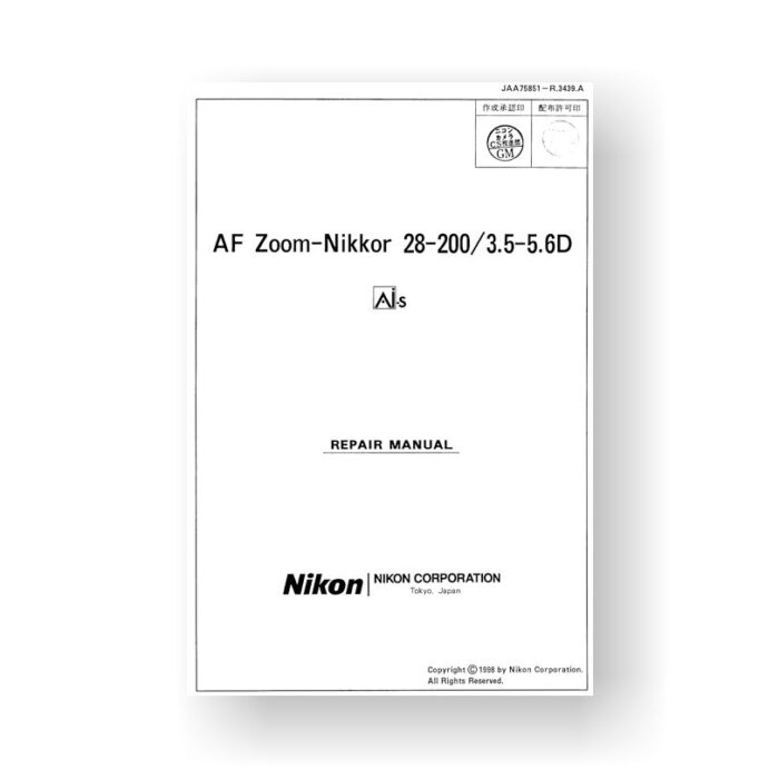 Nikon JAA75851 Repair Manual | Nikon JAA75851 Repair Manual AF 28-200 3.5-5.6 D AIS