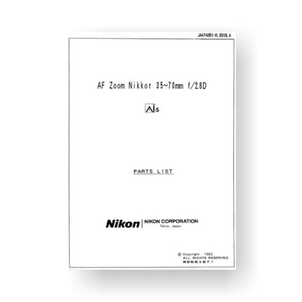 Nikon JAA74351 Parts List Nikkor AF 35-70 2.8 D