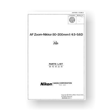 Nikon JAA75351 Parts List Nikkor AF 80-200 4.5-5.6 AIS