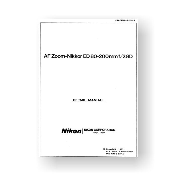 Nikon JAA74251 Repair Manual AF ED 80-200 2.8 D