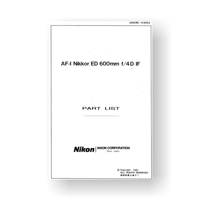 Nikon JAA51951 Parts List AF-I ED 600 4 D IF Download