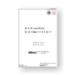 13-page PDF 667 KB download for the Nikkor JAA78271 Parts List | AF-S VR ED 24-120 3.5-5.6 G IF