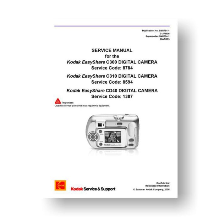 Kodak SM8784-1 Service Manual | Easyshare C300 | C310 | CD40