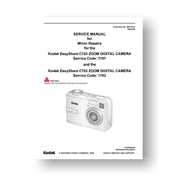 Kodak SM1757-2 Service Manual Parts List | Easyshare C703 C743