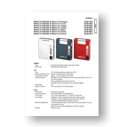 Minolta 2787 Service Manual Parts List | Dimage Xt