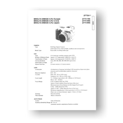 Minolta 2773 Service Manual Parts List | Dimage 5