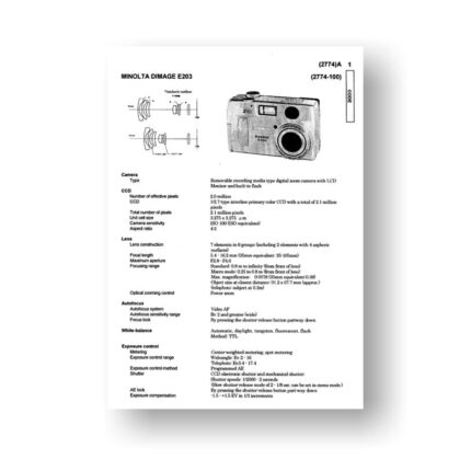 Minolta 2774 Service Manual Parts List | Dimage E203