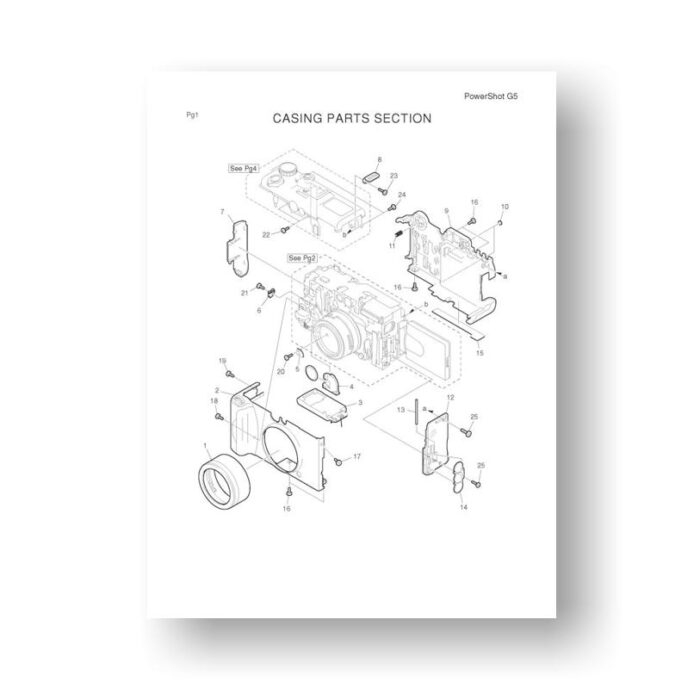 24-page PDF 616 KB download for the Canon G5 Parts Catalog | Powershot
