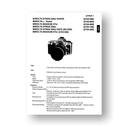 Minolta 2153-2154 Service Manual | Maxxum HTsi | XTsi
