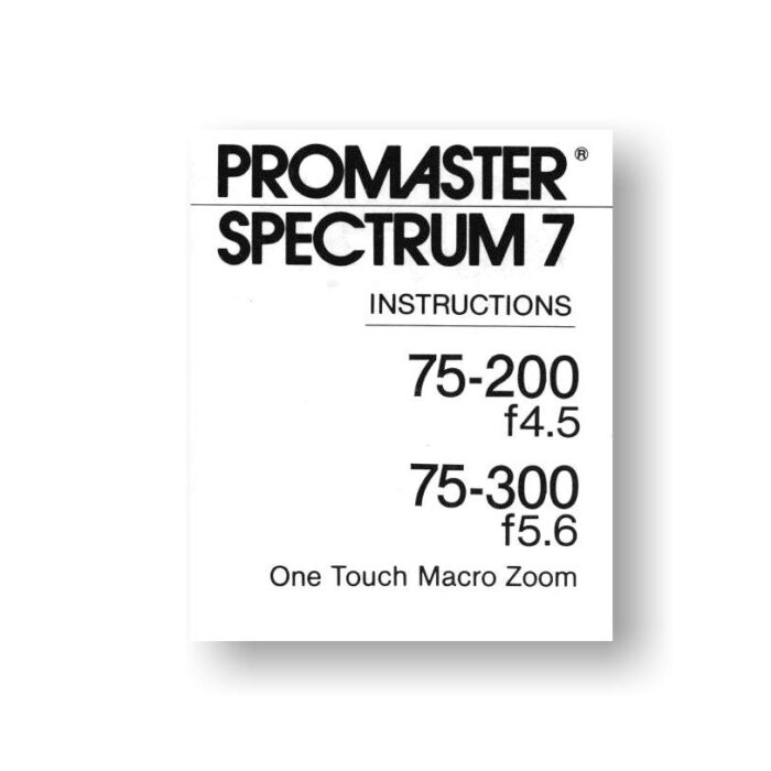 Promaster 75-200 4.5-5.6 Owners Manual Download