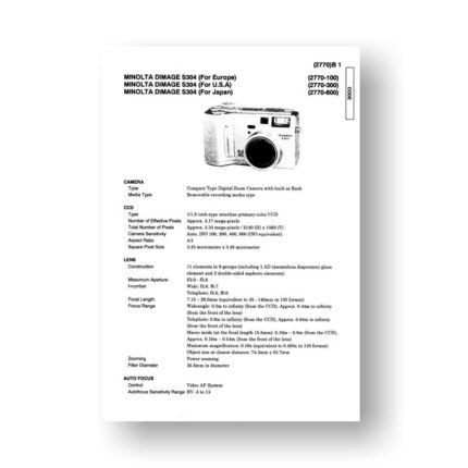 Minolta 2770 Service Manual Parts List | Dimage S304