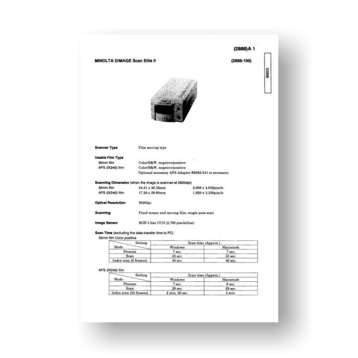 Minolta 2888 Service Manual Parts List | Dimage Scan Elite II