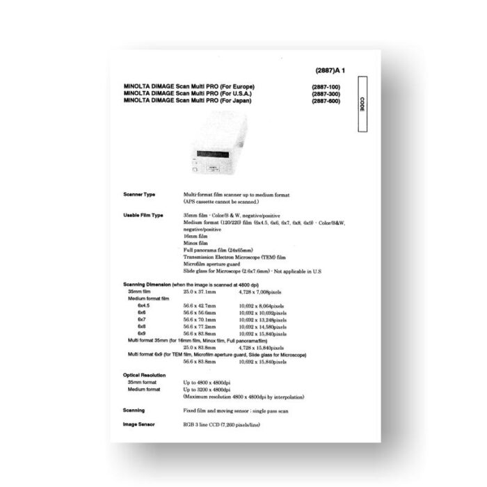 Minolta 2887 Service Manual | Dimage Scan Multi Pro