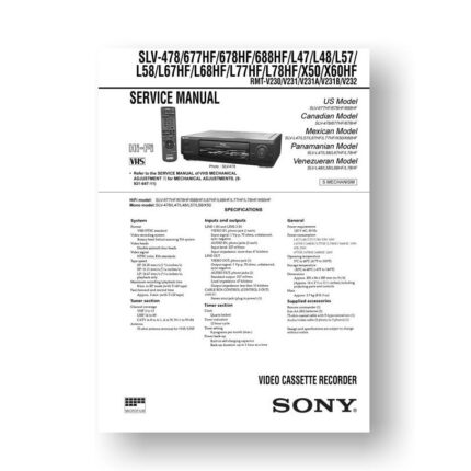 34-page PDF 10.9 MB download for the Sony SLV-478 Service Manual Parts List