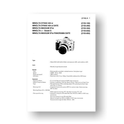 Minolta 2155 Service Manual Parts List | Maxxum STsi