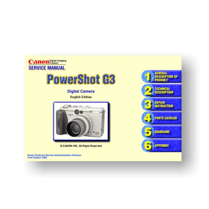 Canon G3 Service Manual Parts Catalog Powershot USCamera Download