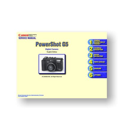 125-page PDF 4.12 MB download for the Canon G5 Service Manual Parts Catalog | Powershot