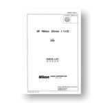 Nikon JAA33251 Parts List AF 85 1.4 D AIS Downloads
