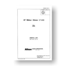Nikon JAA33251 Parts List AF 85 1.4 D AIS Downloads