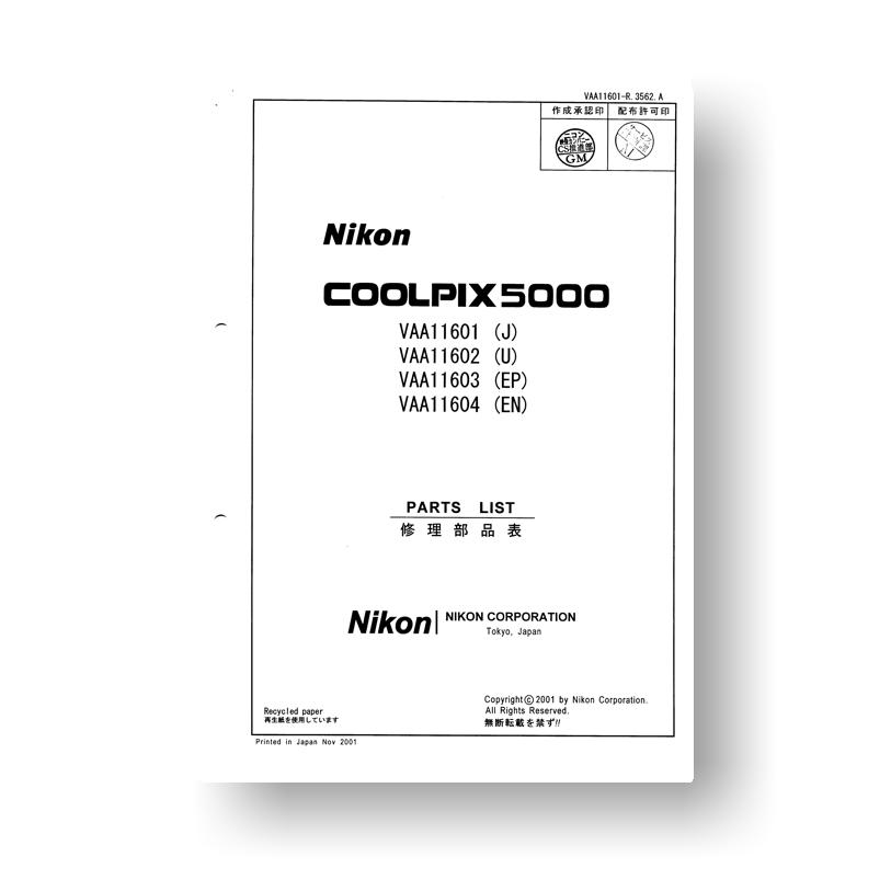 Nikon Coolpix 5000 Parts List