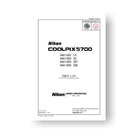 13-page PDF 582 KB download for the Nikon Coolpix 5700 Parts List Download