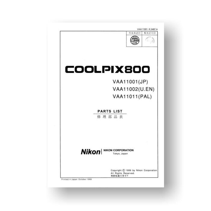 8-page PDF 883 KB download for the Nikon Coolpix 800 Parts List | Digital Compact Cameras