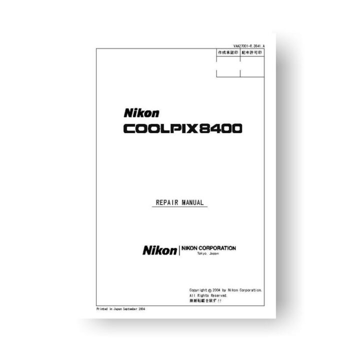 147-page PDF 4.23 MB downoad forr the Nikon Coolpix 8400 Repair Manual Parts List | Digital Compact