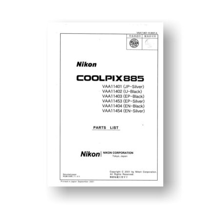 11-page PDF 1.64 MB download for the Nikon Coolpix 885 Parts List | Digital Compact Camera