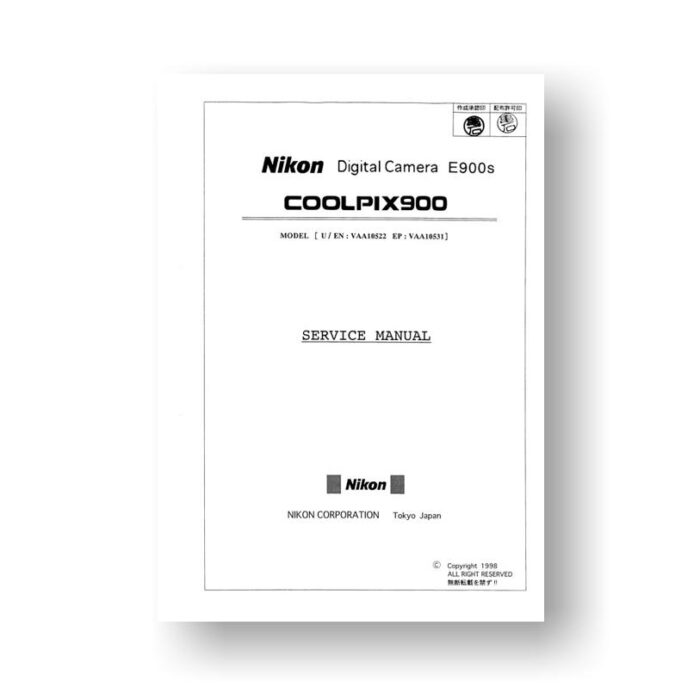 40-page PDF 2.0 MB download for the Nikon Coolpix 900-900S Repair Manual | Digital Compact