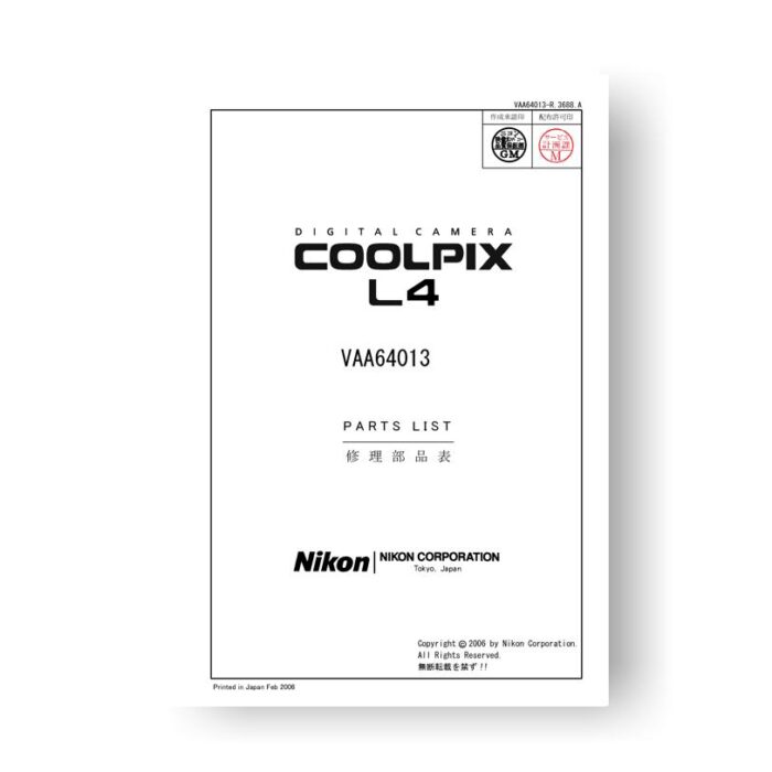 8-page PDF 2.15 MB download for the Nikon Coolpix L4 Parts List | Digital Cameras