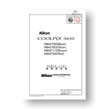 15-page PDF 1.39 MB download for the Nikon Coolpix S610 Parts List | Digital Cameras