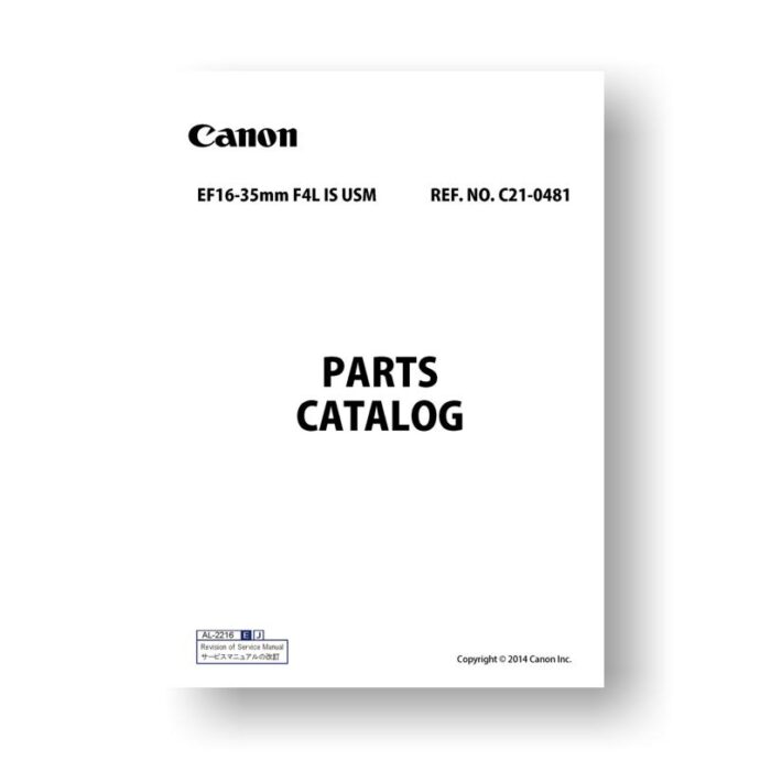 Canon C21-0481 Parts Catalog | EF 16-35 4L IS USM